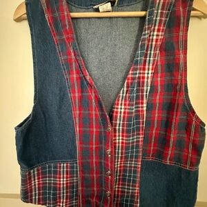 Plaid Denim Tank Top: plaid,‎ vintage, western size M